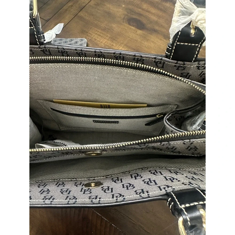 Dooney & Bourke Buckle Satchel H035CB1 Grey Black Monogram Signature Handbag NEW